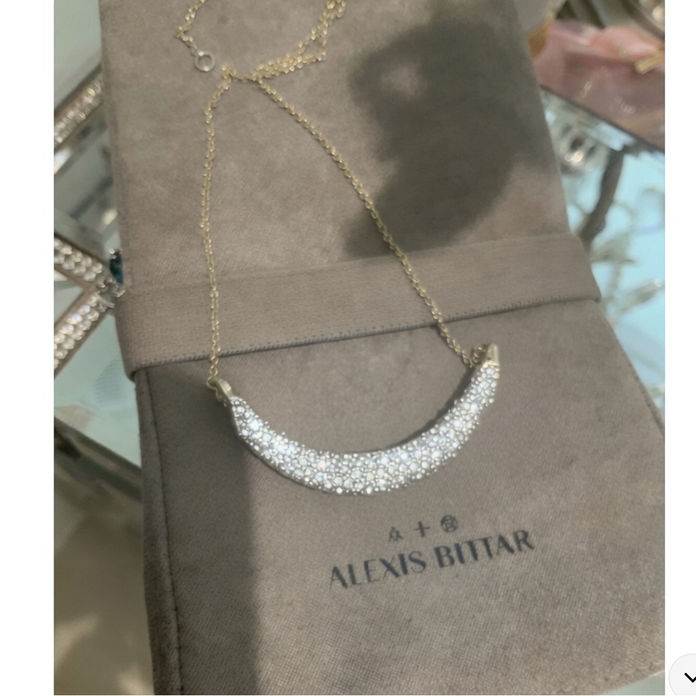 Alexis Bittar Gold Crescent Necklace with White Crystals